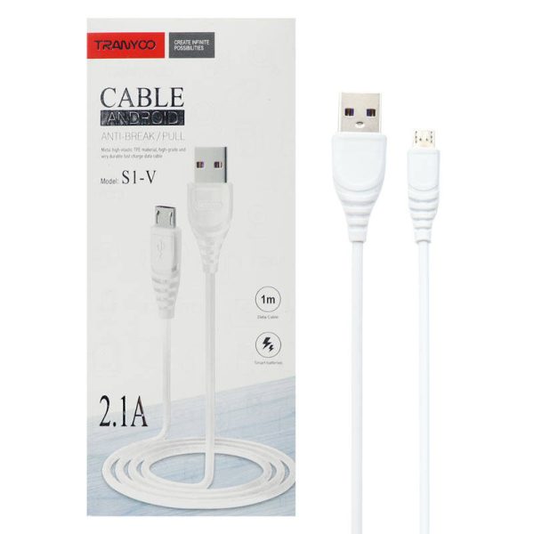کابل میکرو یو اس بی Tranyoo S1-V 2.1A 1m